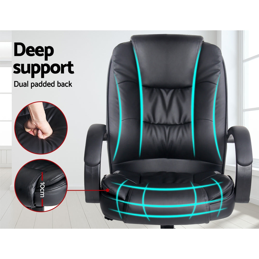 Office Chair Gaming Computer Chairs Executive PU Leather Seating Black - image5