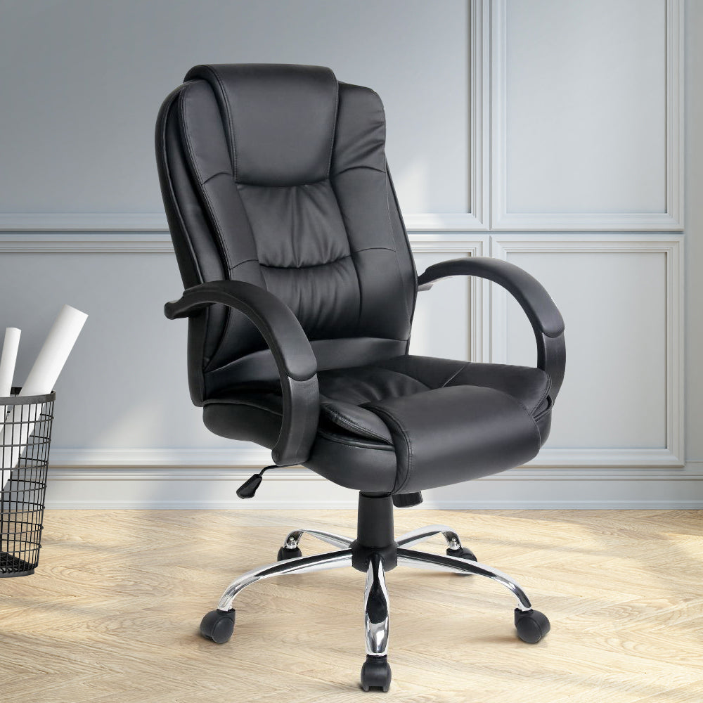 Office Chair Gaming Computer Chairs Executive PU Leather Seating Black - image7