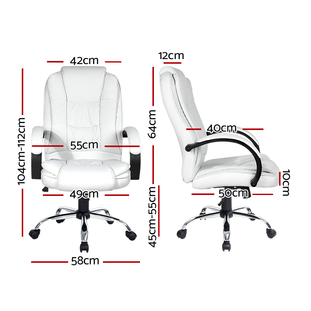 Office Chair Gaming Computer Chairs Executive PU Leather Seating White - image2