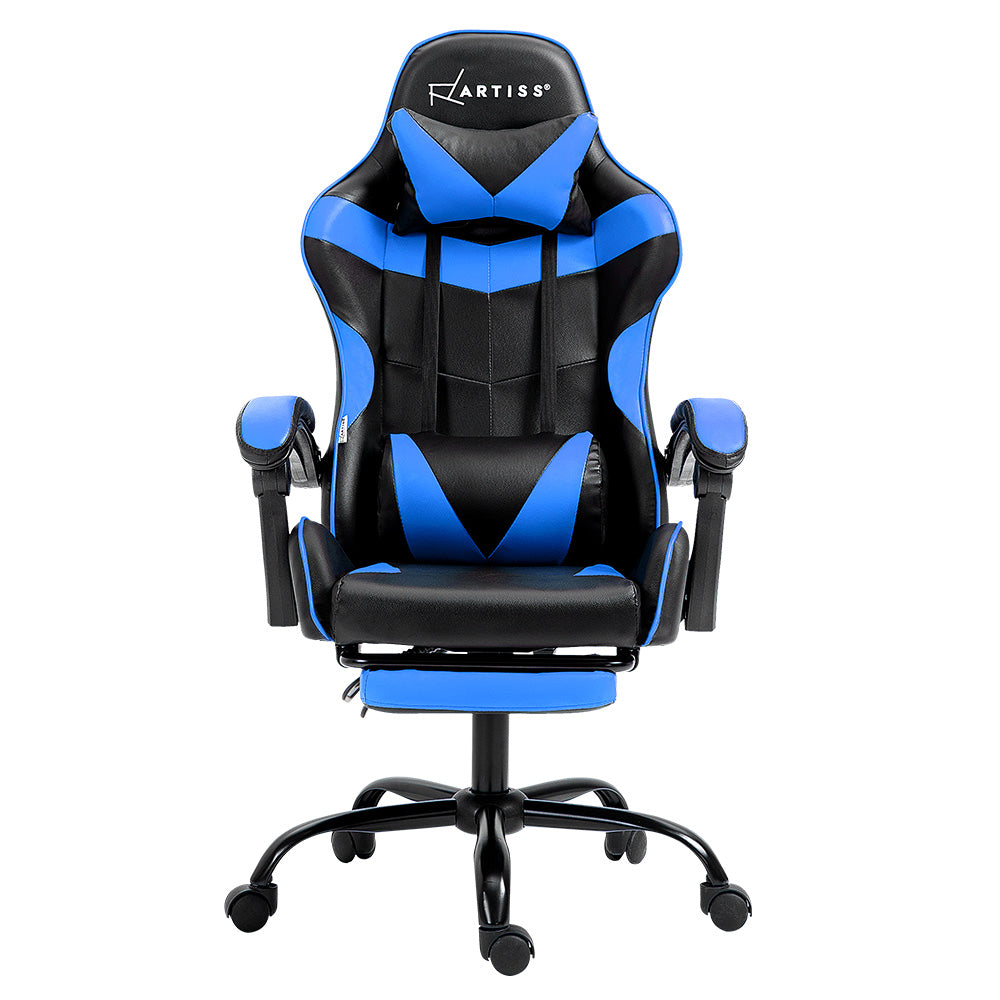 Office Chair Leather Gaming Chairs Footrest Recliner Study Work Blue - image3