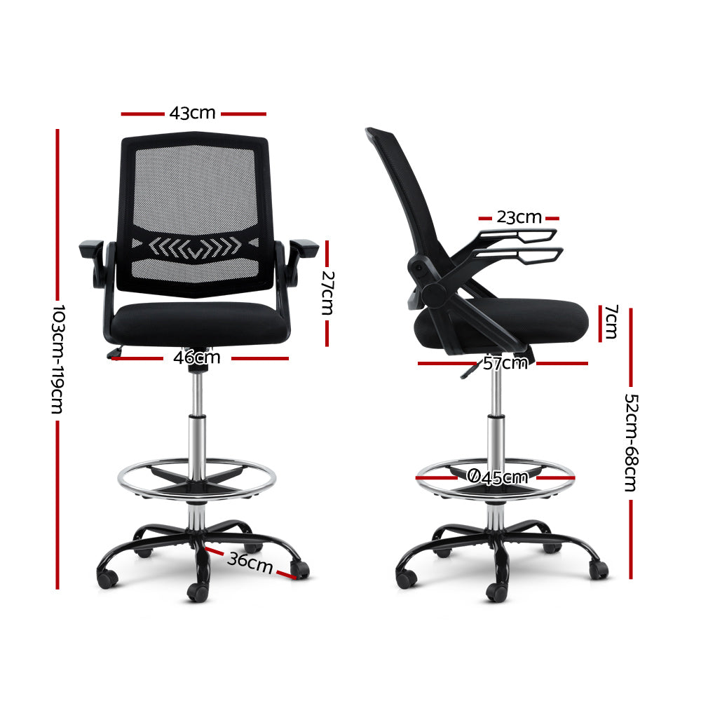 Office Chair Veer Drafting Stool Mesh Chairs Flip Up Armrest Black - image2