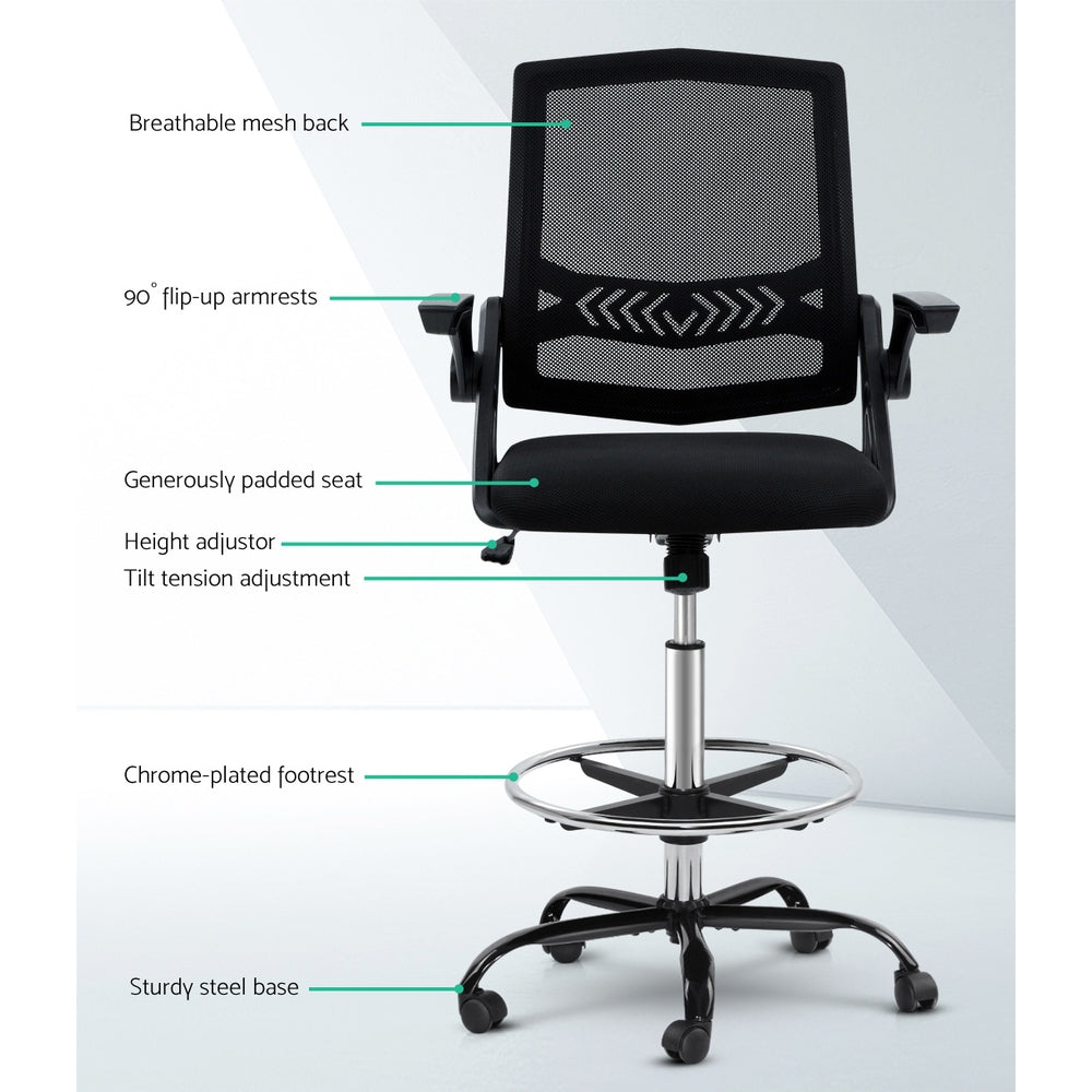 Office Chair Veer Drafting Stool Mesh Chairs Flip Up Armrest Black - image3