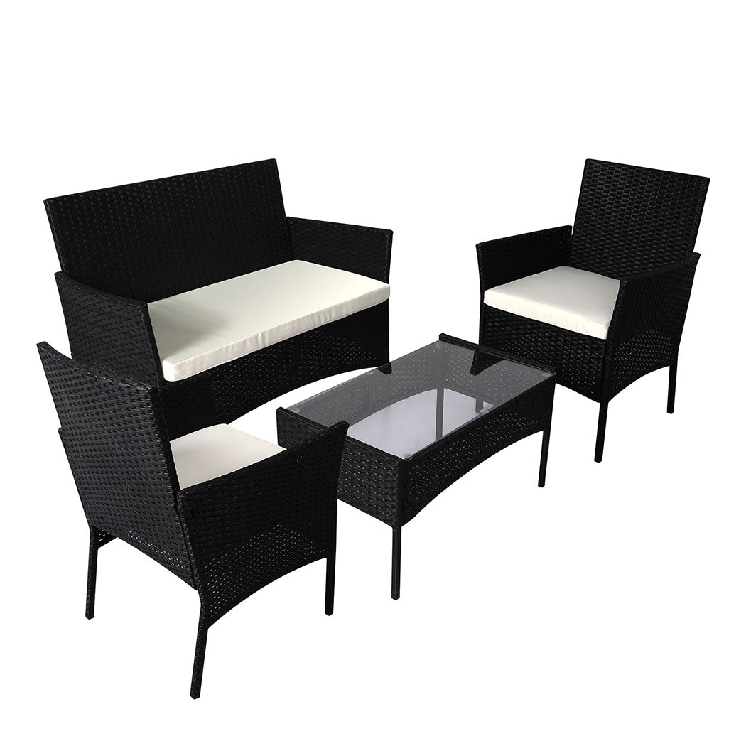 4 PCS Outdoor Furniture Setting Patio Garden Table Chairs Set Wicker Seat - image2