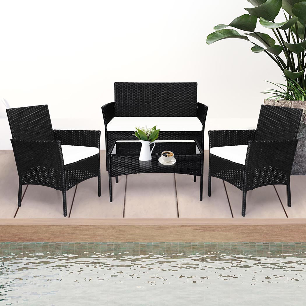 4 PCS Outdoor Furniture Setting Patio Garden Table Chairs Set Wicker Seat - image8