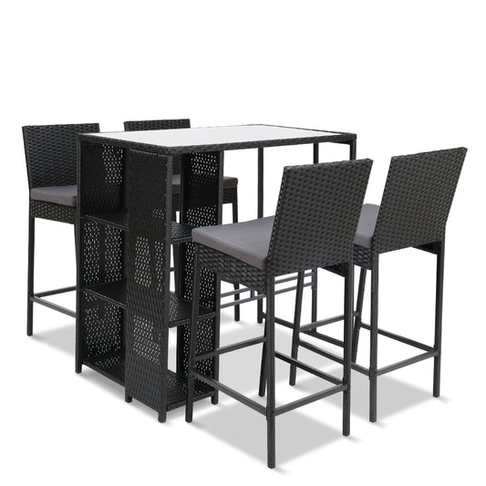 Outdoor Bar Set Table Stools Furniture Wicker 5PCS - image1