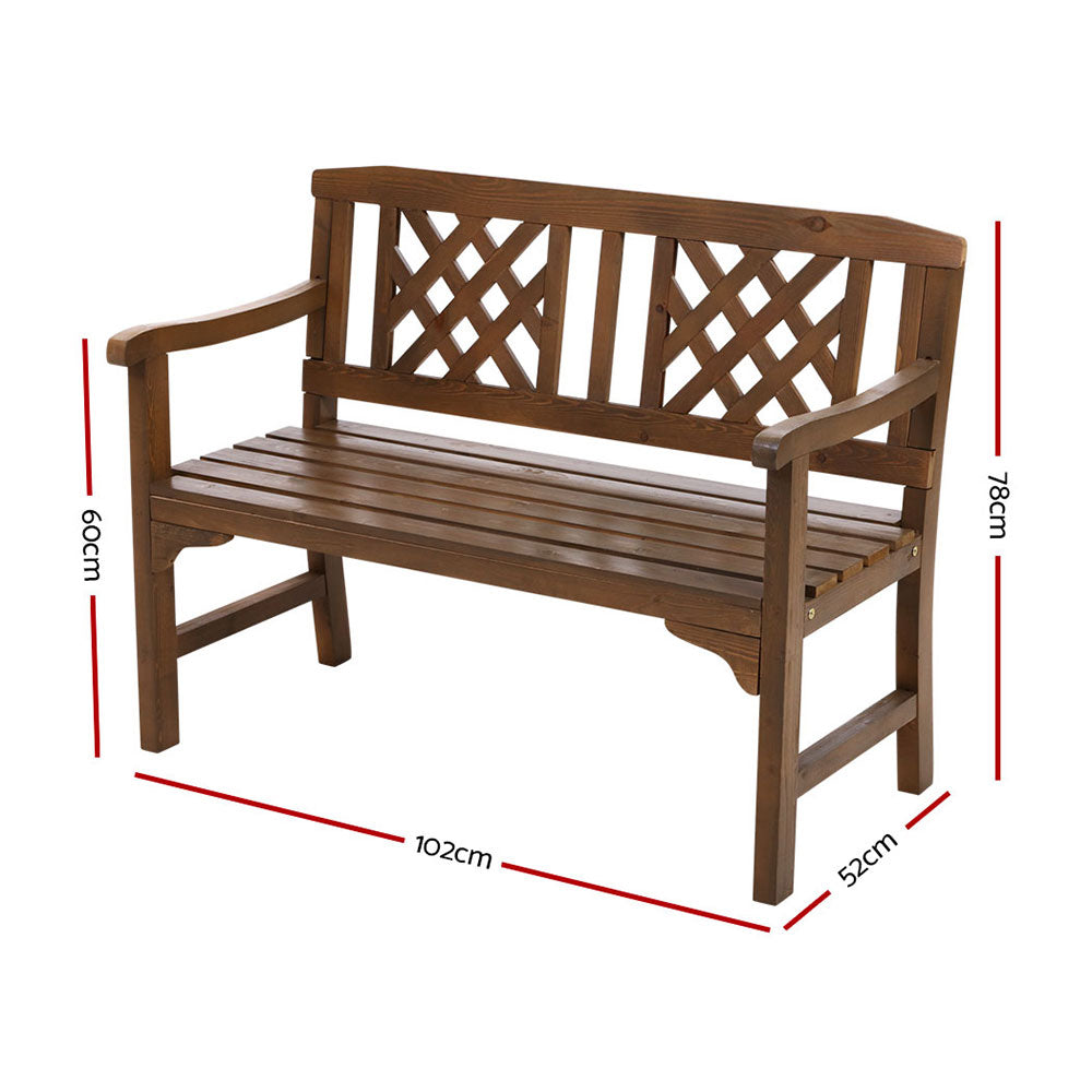 Wooden Garden Bench 2 Seat Patio Furniture Timber Outdoor Lounge Chair Natural - image2