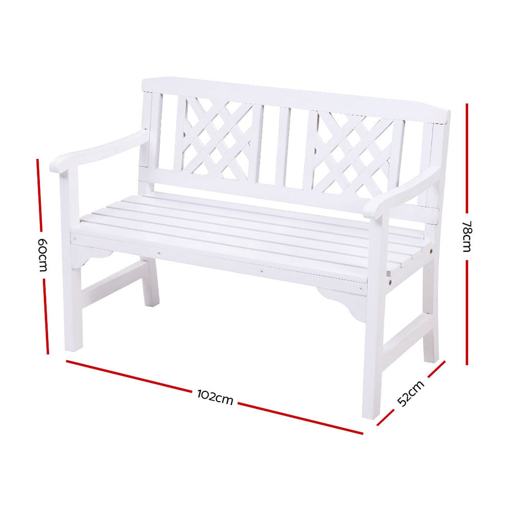 Wooden Garden Bench 2 Seat Patio Furniture Timber Outdoor Lounge Chair White - image2