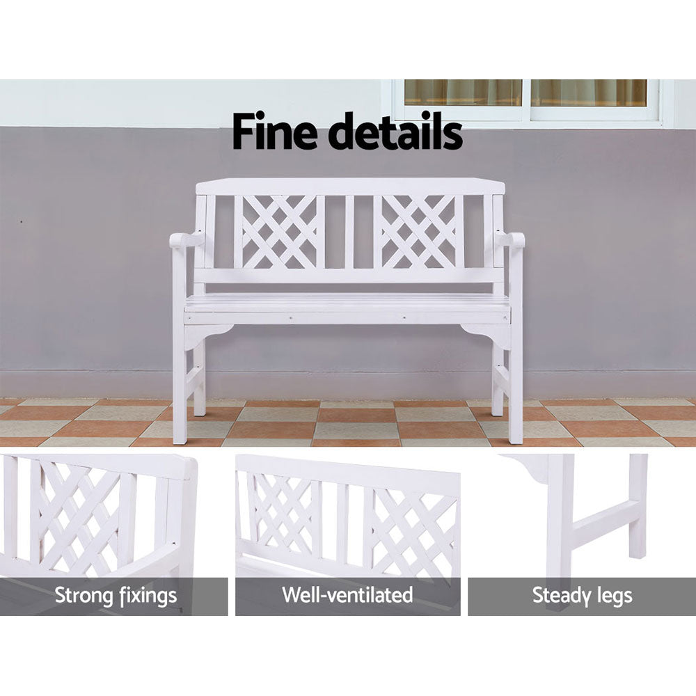 Wooden Garden Bench 2 Seat Patio Furniture Timber Outdoor Lounge Chair White - image4