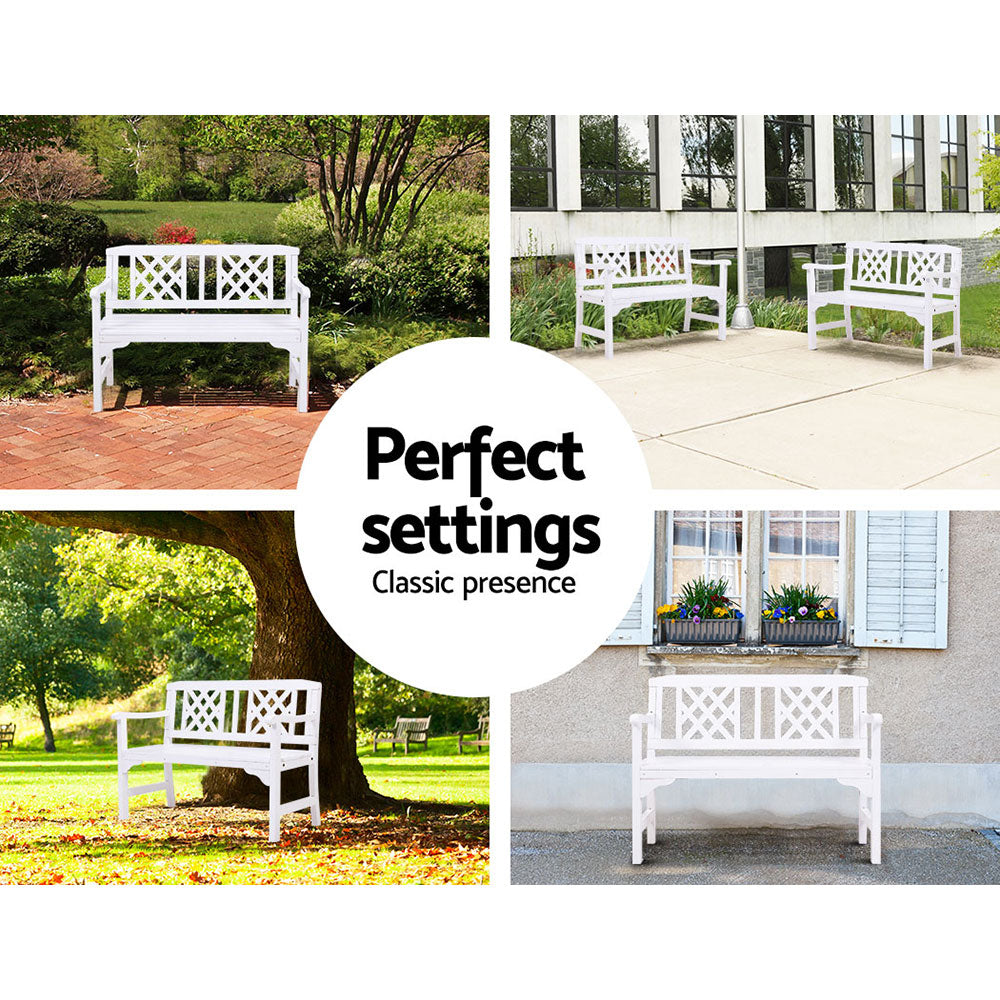 Wooden Garden Bench 2 Seat Patio Furniture Timber Outdoor Lounge Chair White - image12