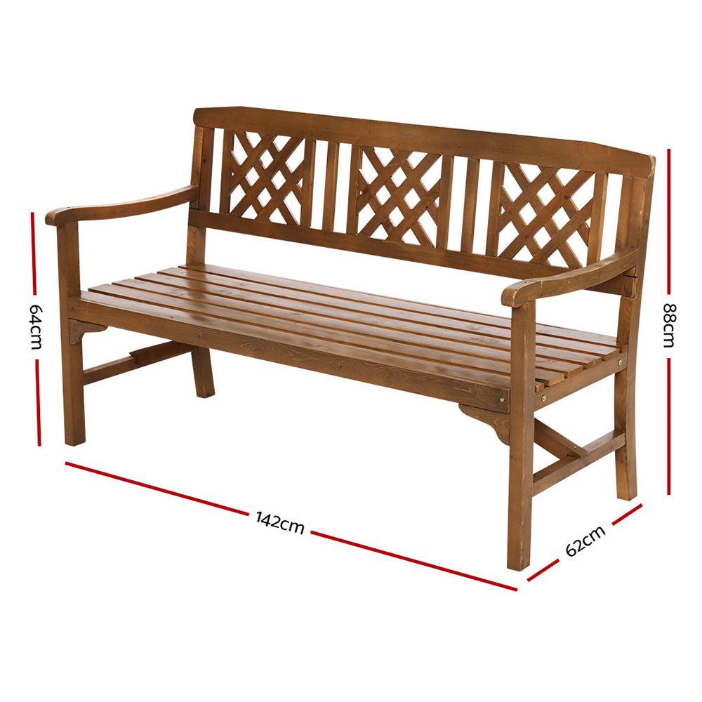 Wooden Garden Bench 3 Seat Patio Furniture Timber Outdoor Lounge Chair Natural - image2