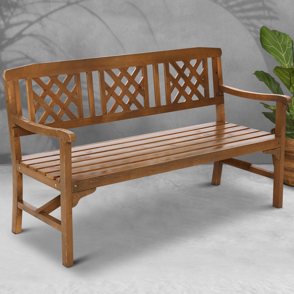 Wooden Garden Bench 3 Seat Patio Furniture Timber Outdoor Lounge Chair Natural - image7