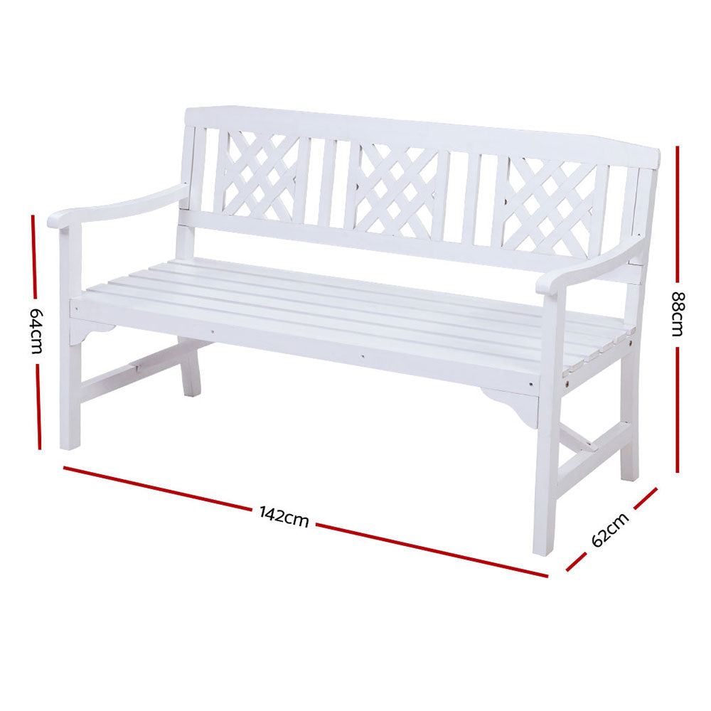 Wooden Garden Bench 3 Seat Patio Furniture Timber Outdoor Lounge Chair White - image2