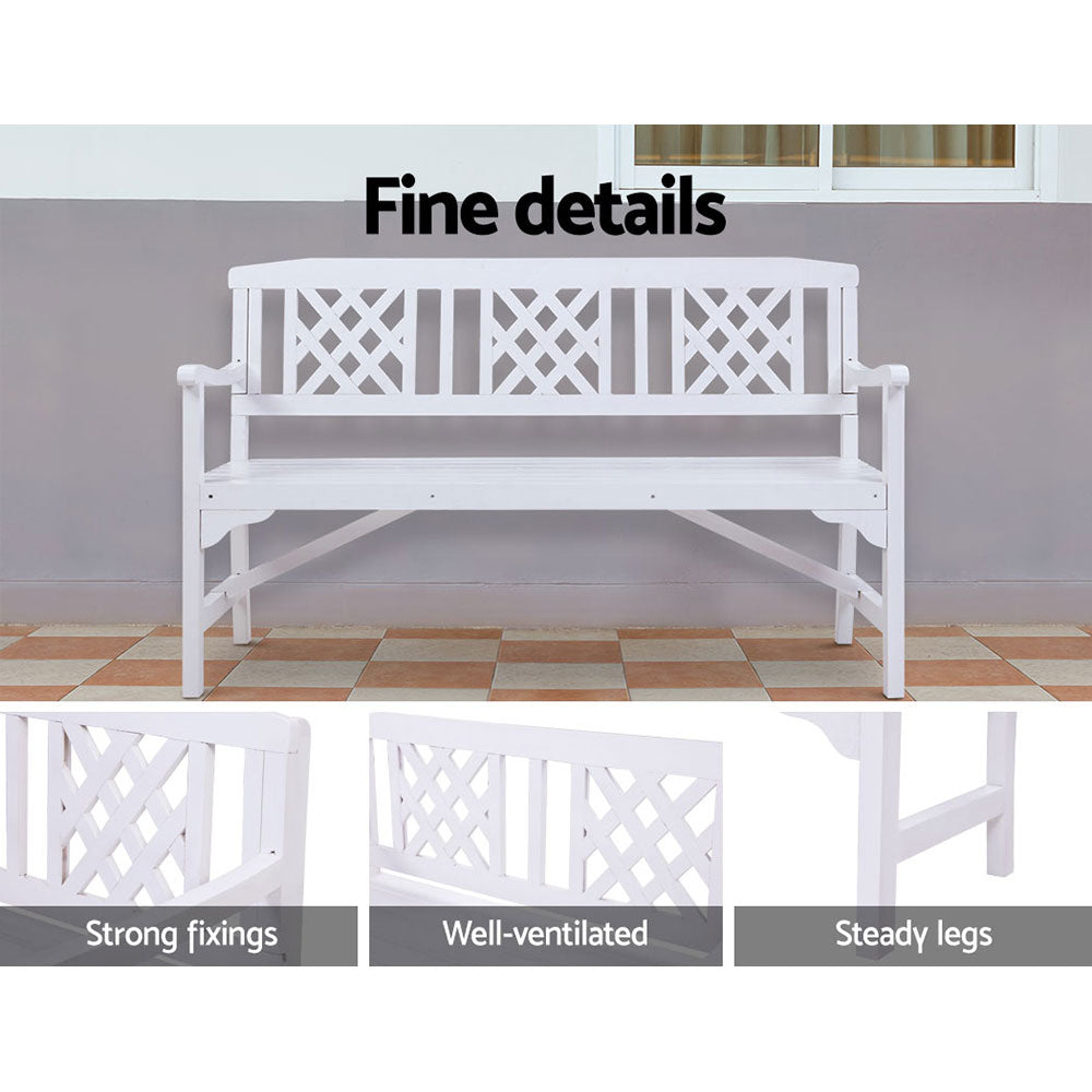 Wooden Garden Bench 3 Seat Patio Furniture Timber Outdoor Lounge Chair White - image4