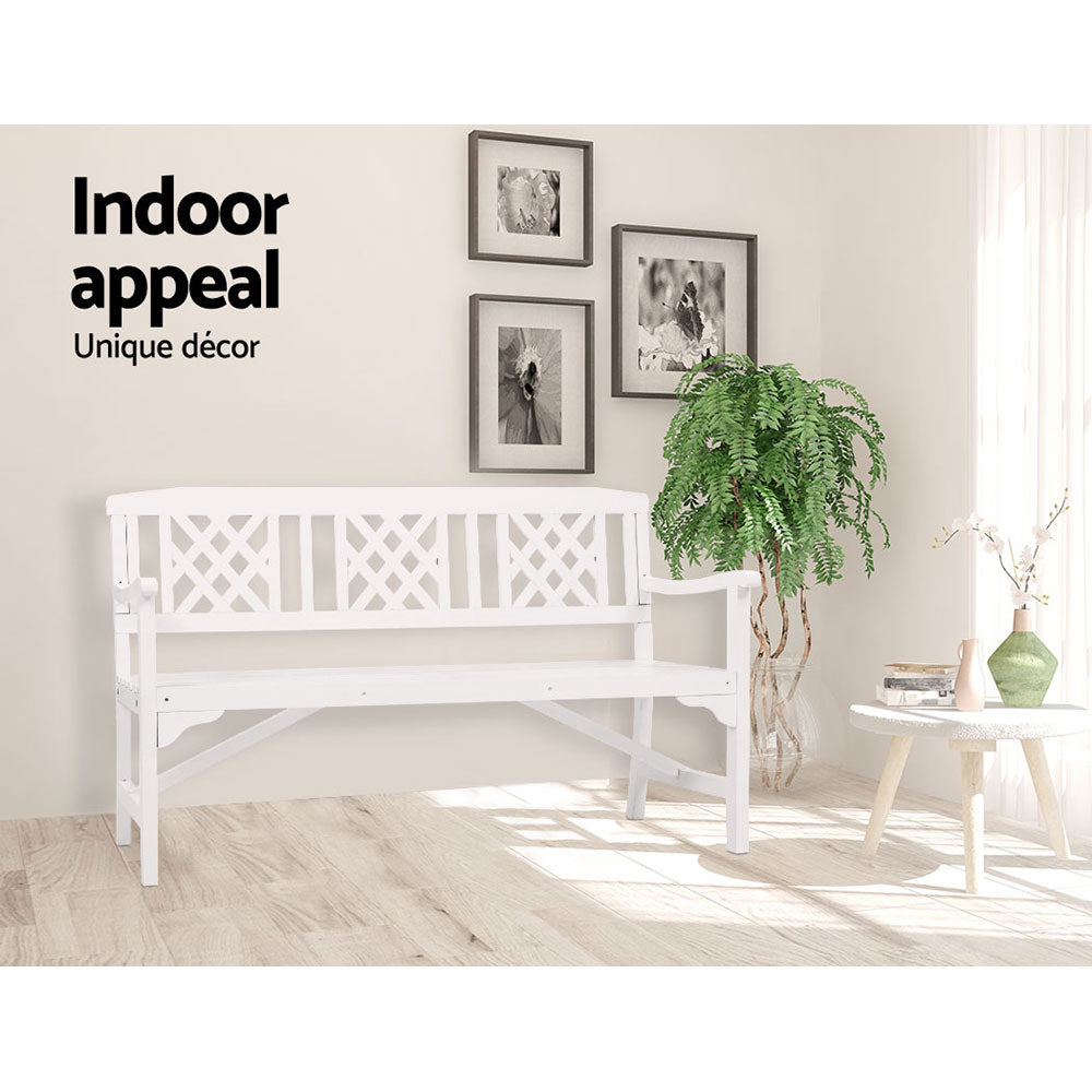 Wooden Garden Bench 3 Seat Patio Furniture Timber Outdoor Lounge Chair White - image11