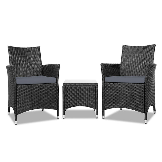 3 Piece Wicker Outdoor Furniture Set - Black - image1