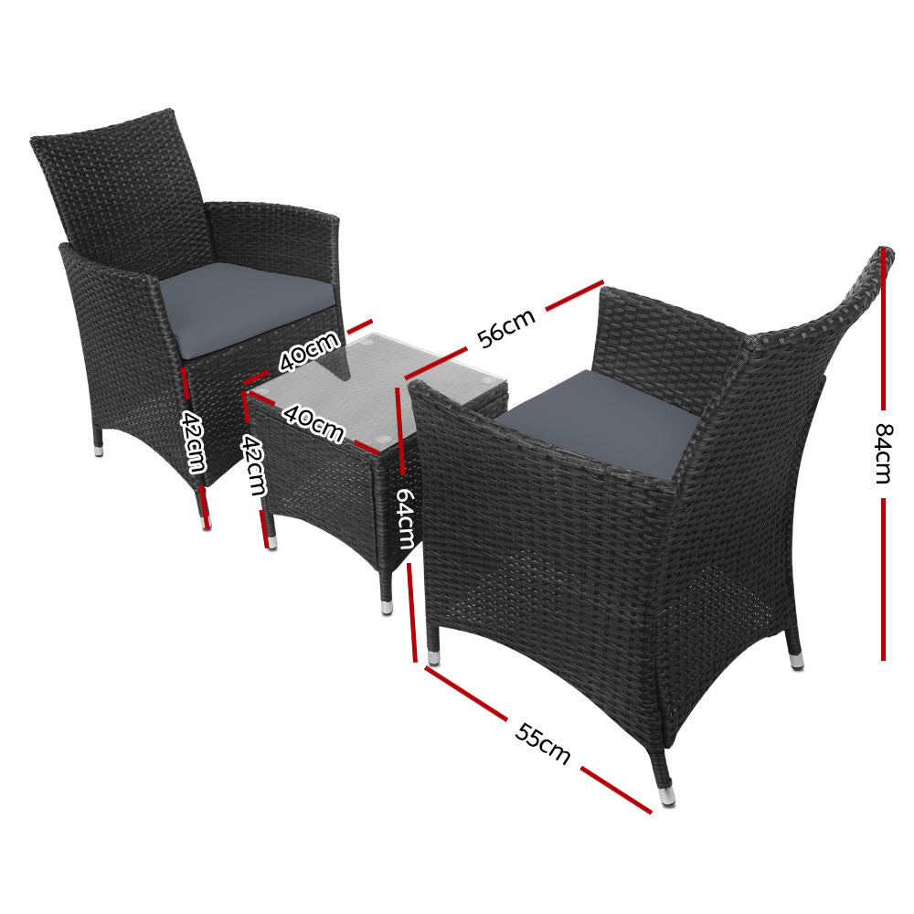 3 Piece Wicker Outdoor Furniture Set - Black - image2