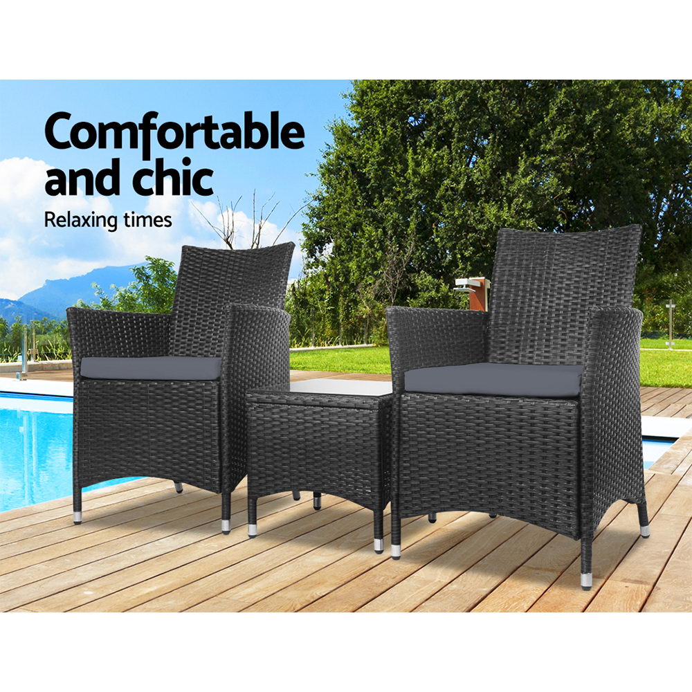 3 Piece Wicker Outdoor Furniture Set - Black - image6