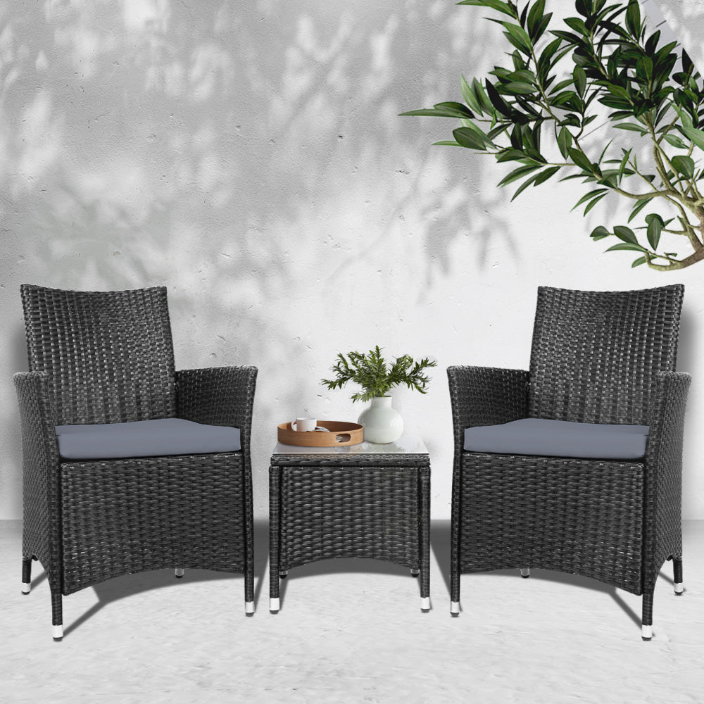 3 Piece Wicker Outdoor Furniture Set - Black - image7