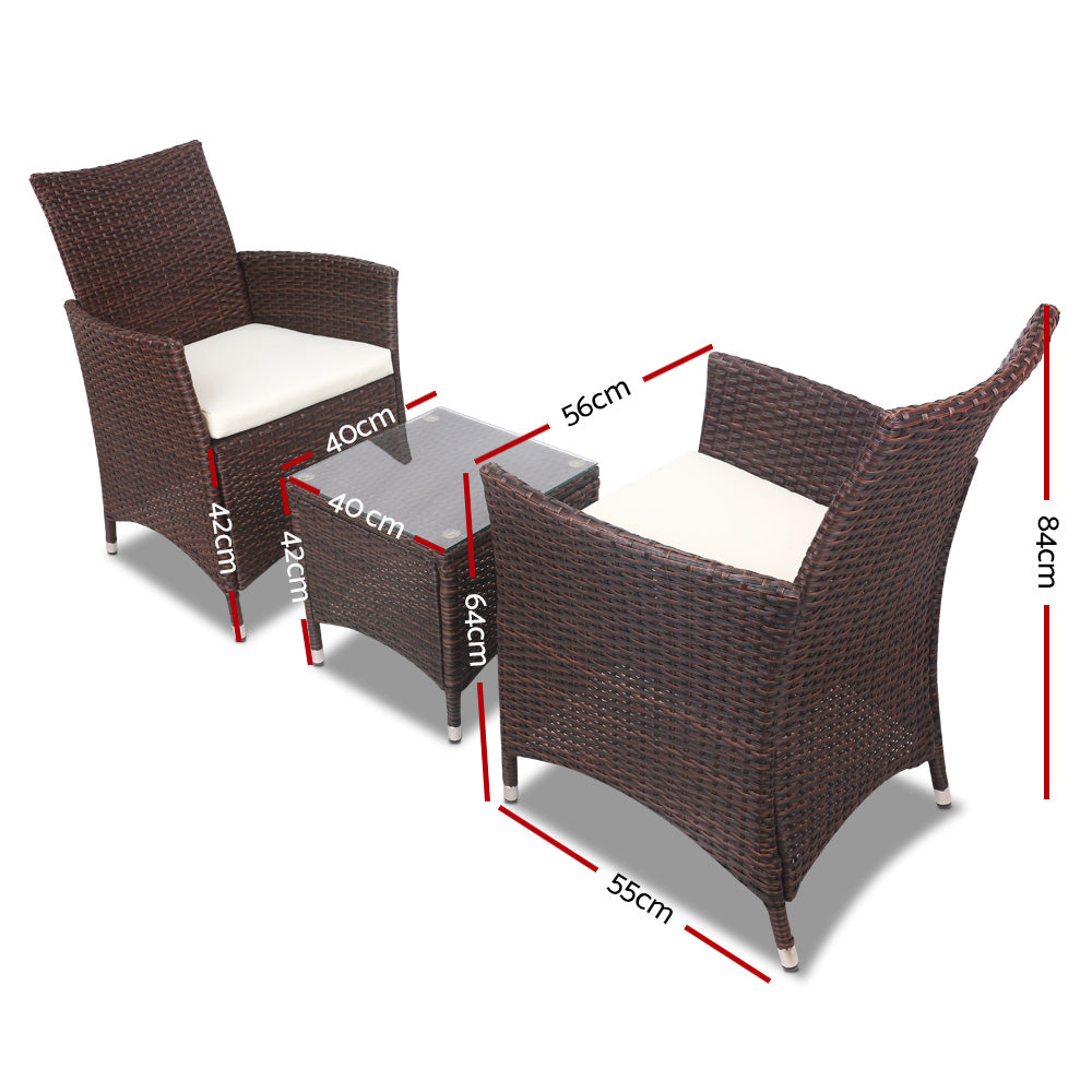 3 Piece Wicker Outdoor Furniture Set - Brown - image2