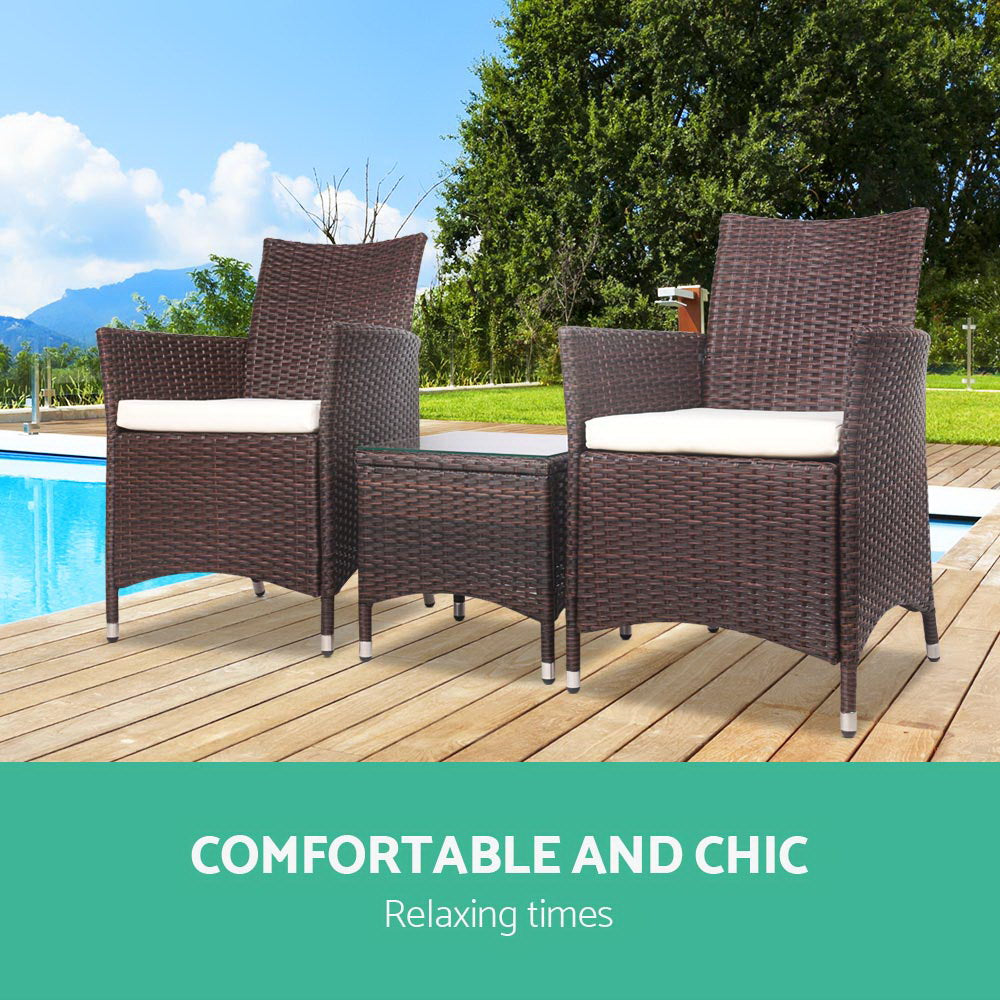 3 Piece Wicker Outdoor Furniture Set - Brown - image3