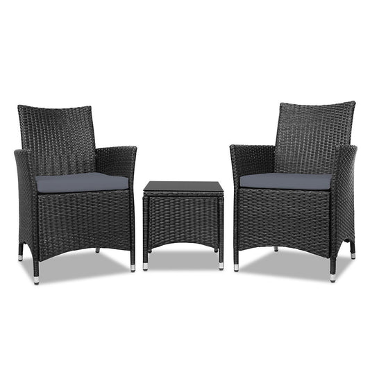 3pc Bistro Wicker Outdoor Furniture Set Black - image1
