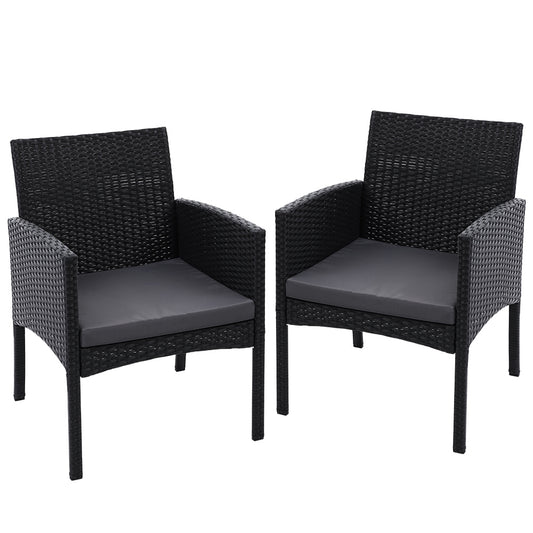 Set of 2 Outdoor Bistro Chairs Patio Furniture Dining Chair Wicker Garden Cushion Gardeon - image1