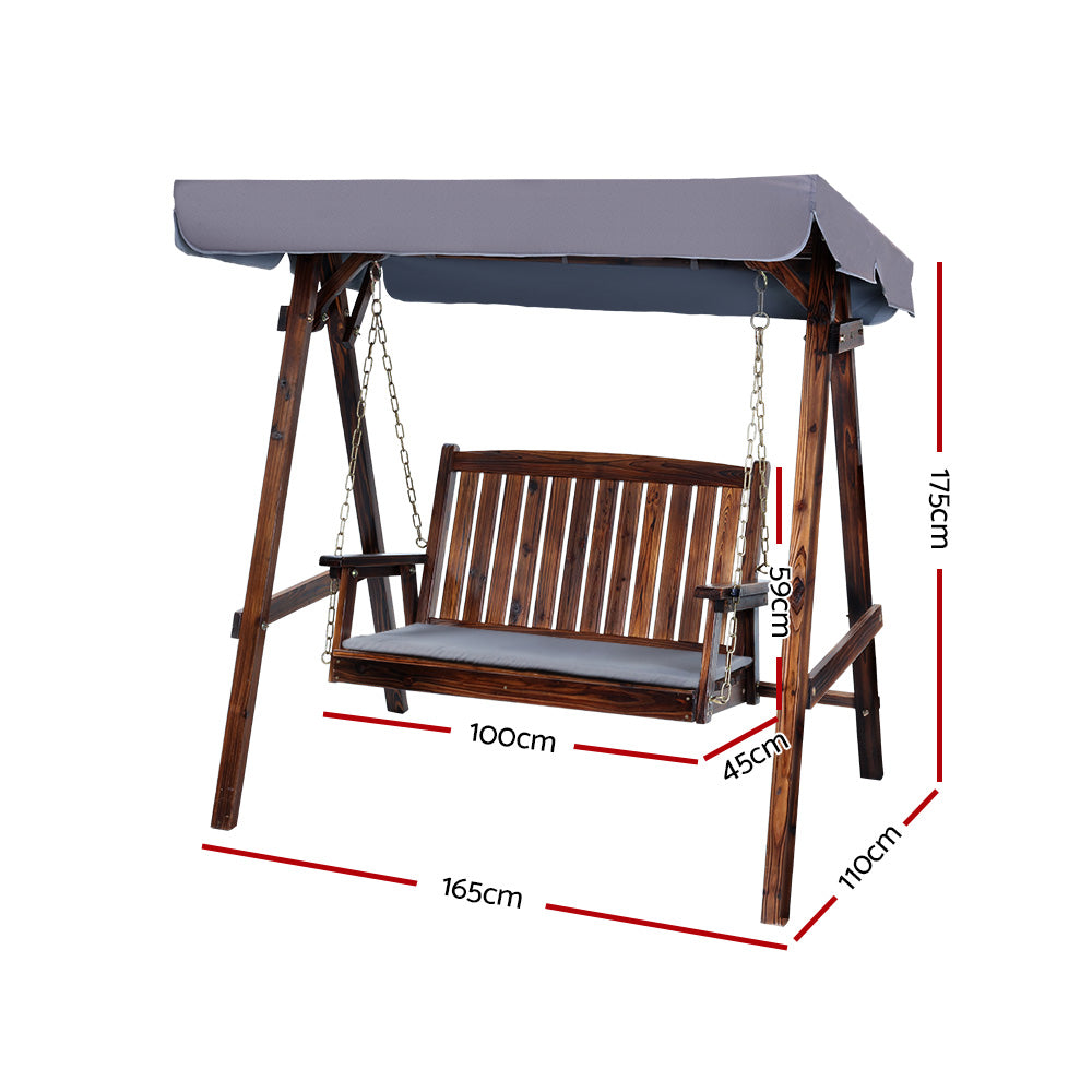 Swing Chair Wooden Garden Bench Canopy 2 Seater Outdoor Furniture - image2