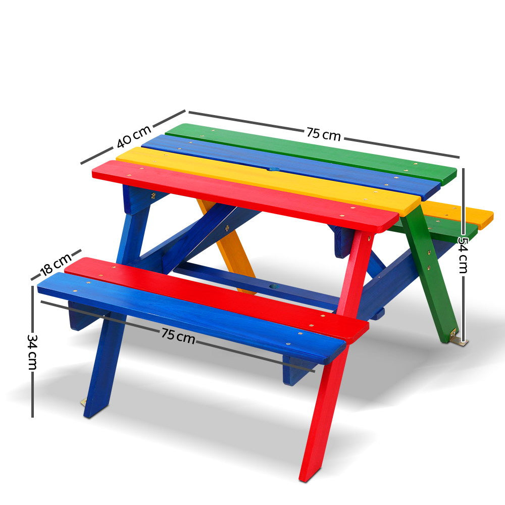 Kids Wooden Picnic Table Set with Umbrella - image2