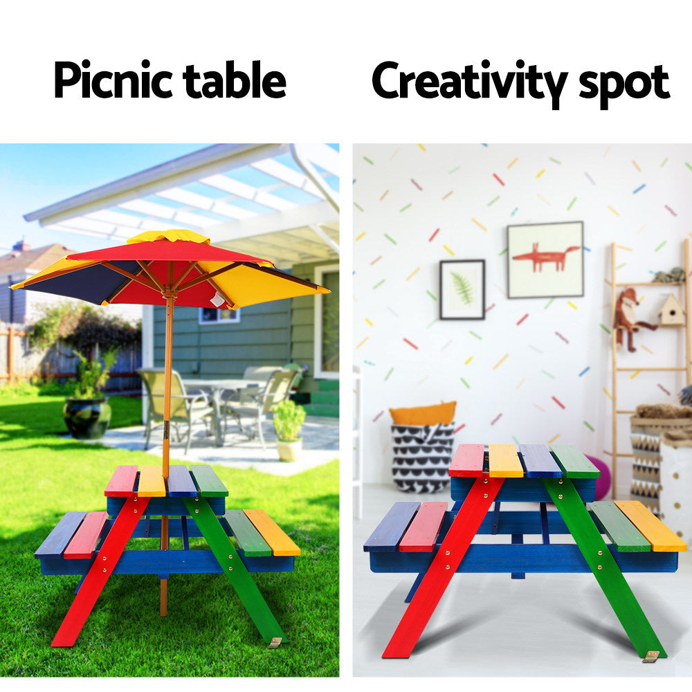 Kids Wooden Picnic Table Set with Umbrella - image5
