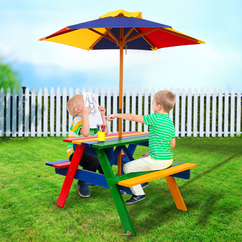 Kids Wooden Picnic Table Set with Umbrella - image7