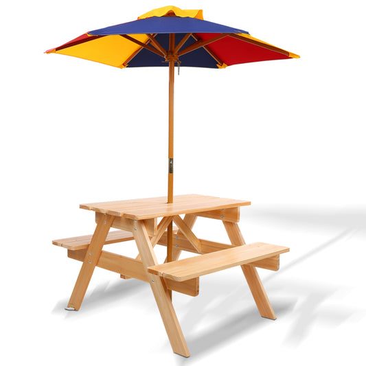 Kids Wooden Picnic Table Set with Umbrella - image1