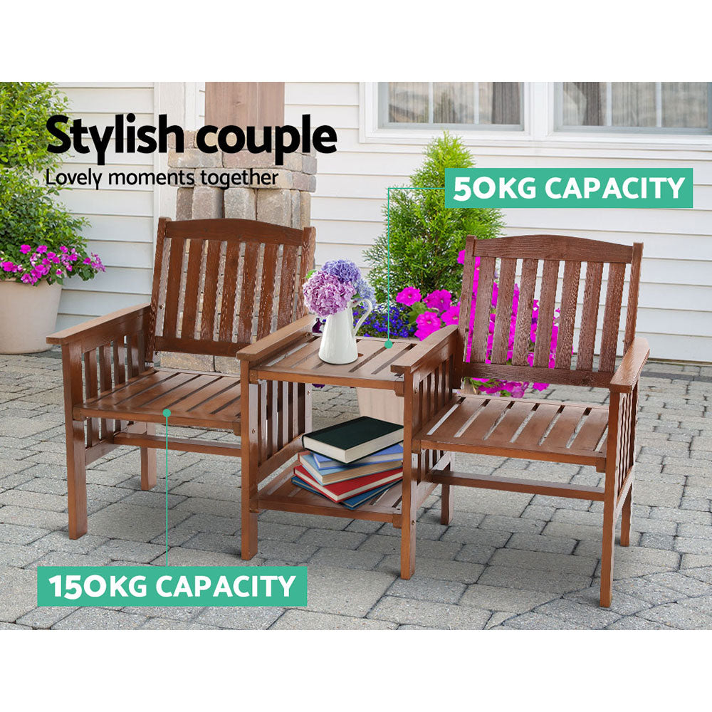 Garden Bench Chair Table Loveseat Wooden Outdoor Furniture Patio Park Brown - image3
