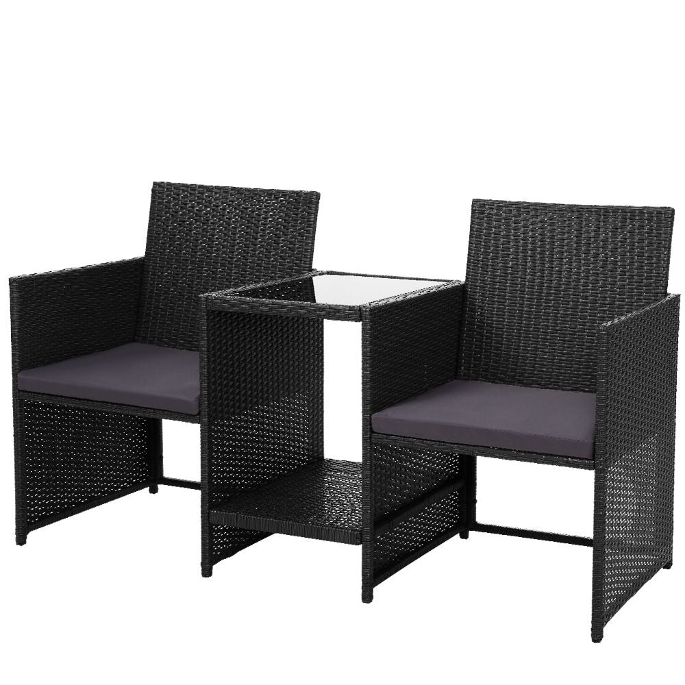 Outdoor Setting Wicker Loveseat Birstro Set Patio Garden Furniture Black - image1