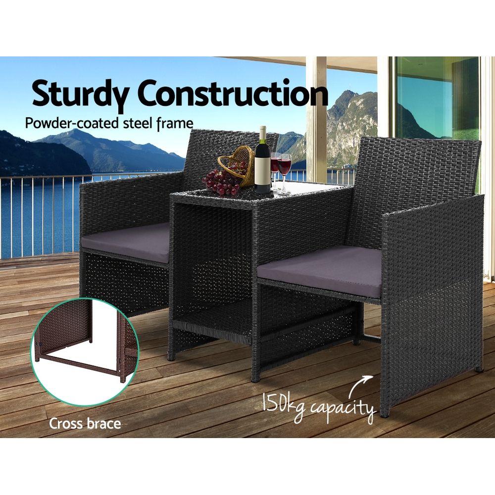 Outdoor Setting Wicker Loveseat Birstro Set Patio Garden Furniture Black - image4