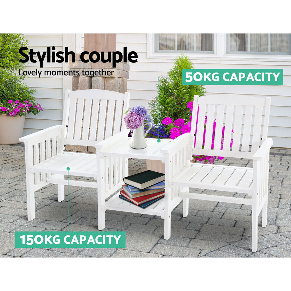 Garden Bench Chair Table Loveseat Wooden Outdoor Furniture Patio Park White - image3
