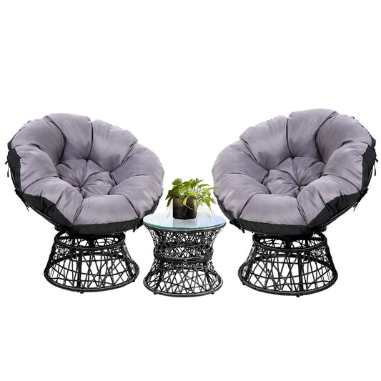 Papasan Chair and Side Table Set- Black - image1
