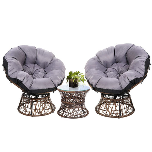 Papasan Chair and Side Table Set-Brown - image1