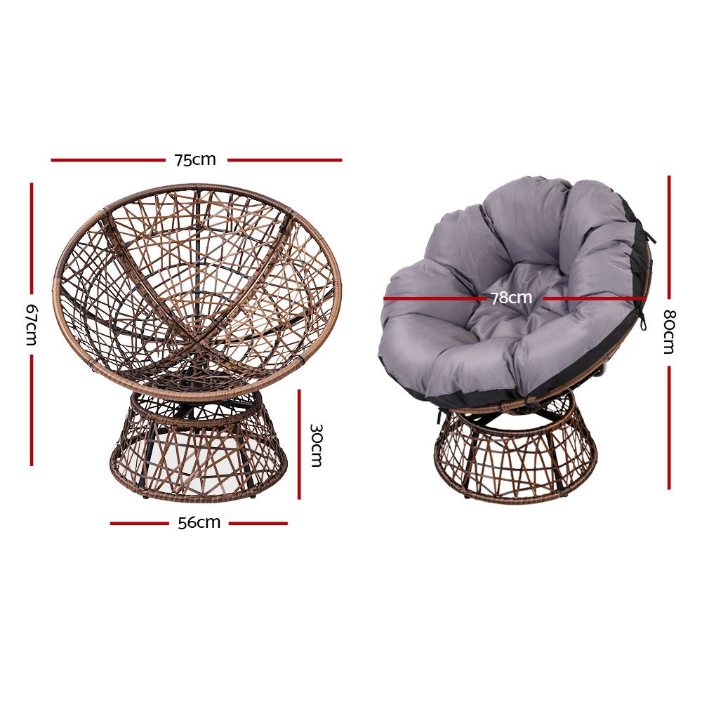 Papasan Chair and Side Table Set-Brown - image2