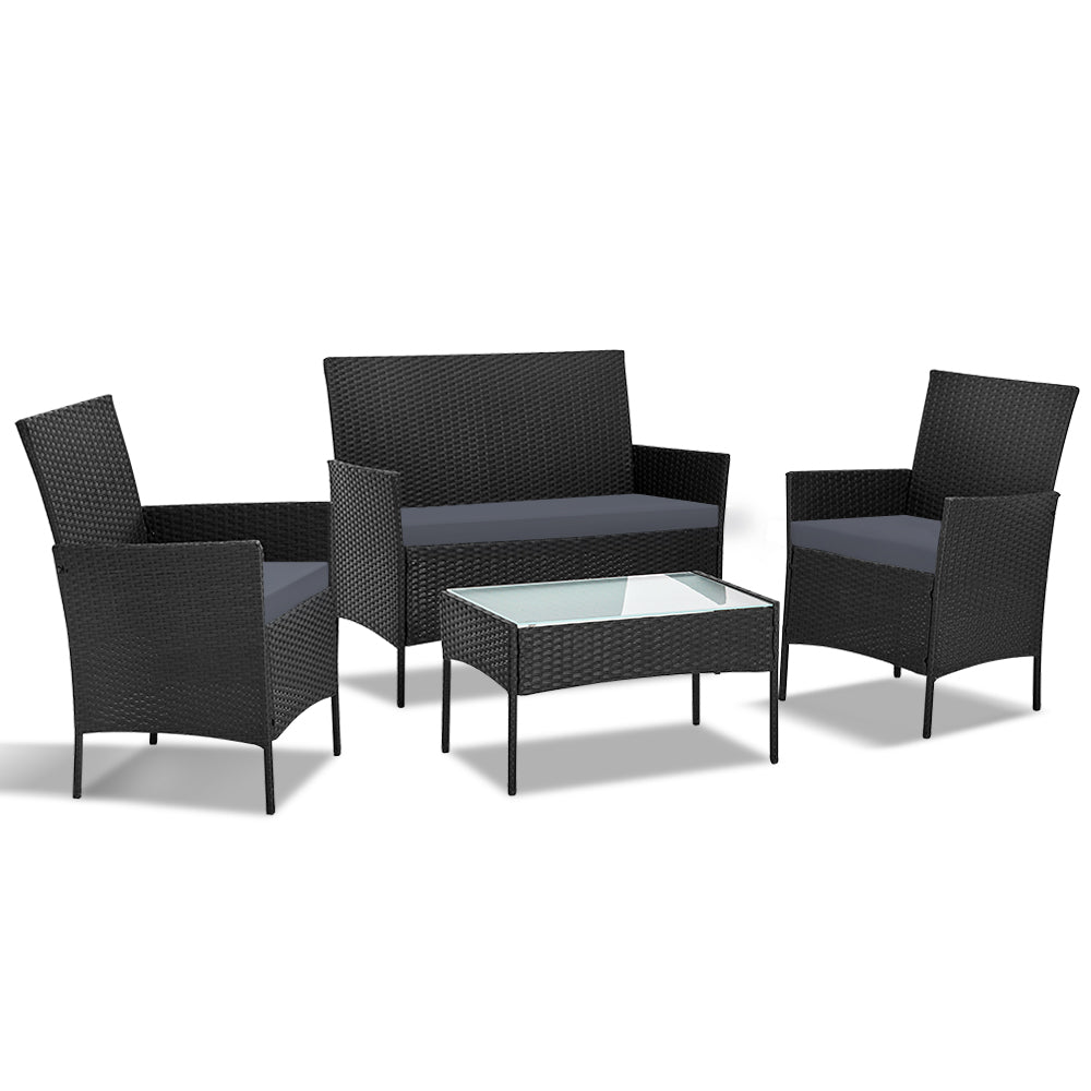 4-piece Wicker Outdoor Set - Black - image1