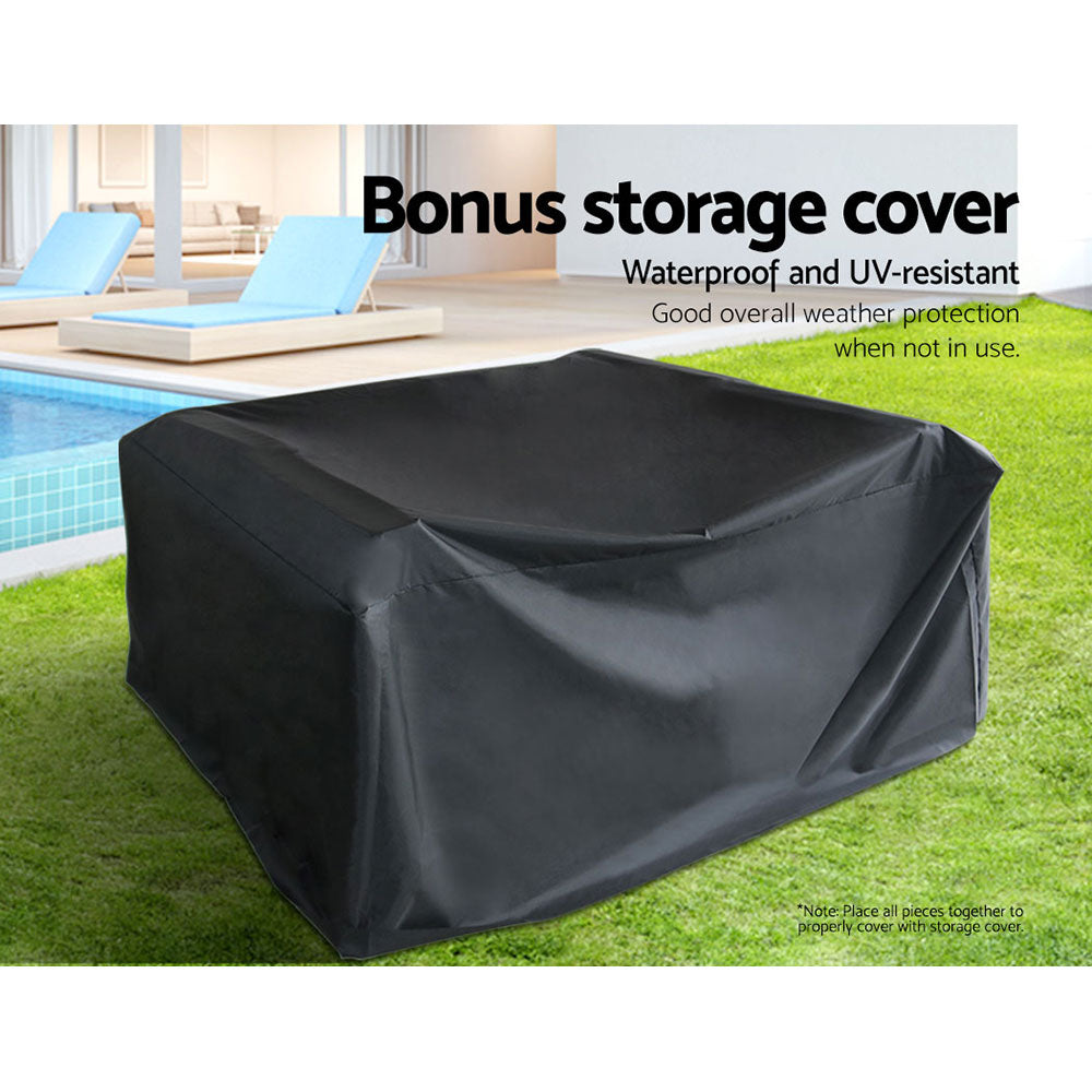 Garden Furniture Outdoor Lounge Setting Wicker Sofa Patio Storage Cover Black - image6