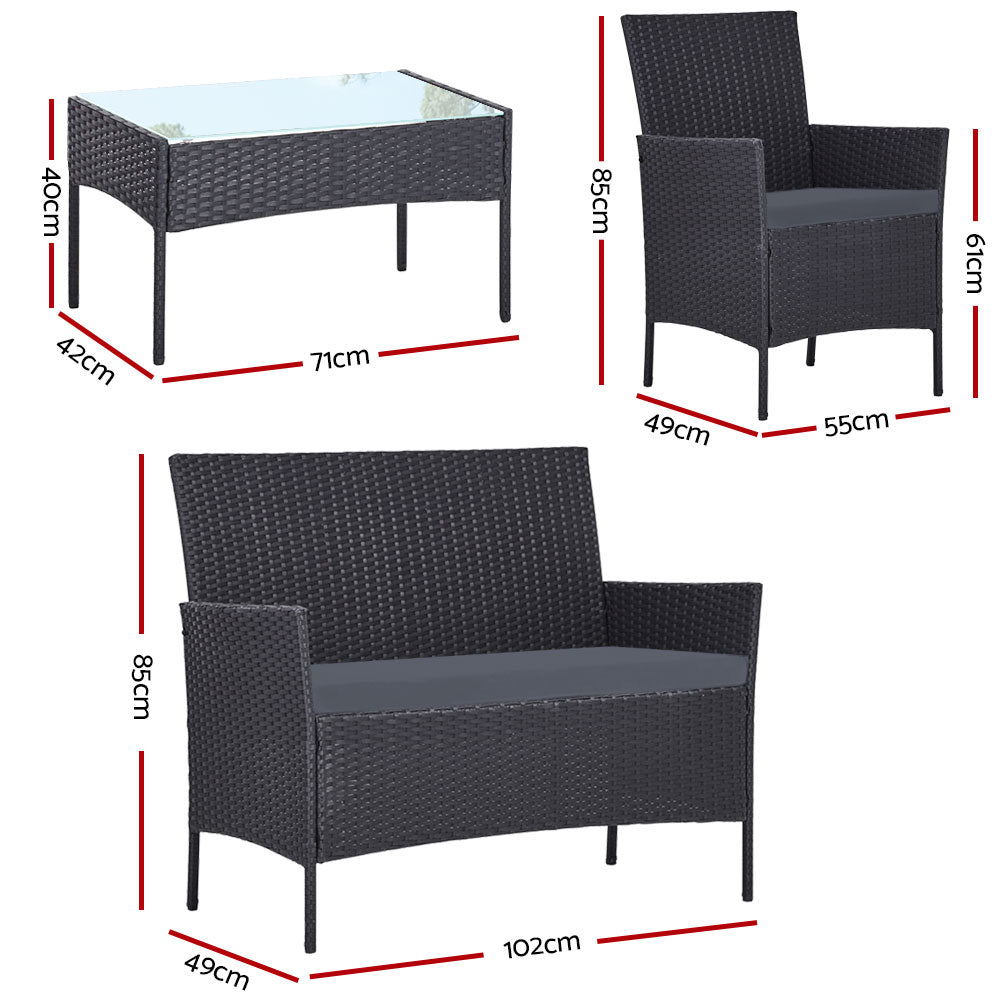 Outdoor Furniture Wicker Set Chair Table Dark Grey 4pc - image2