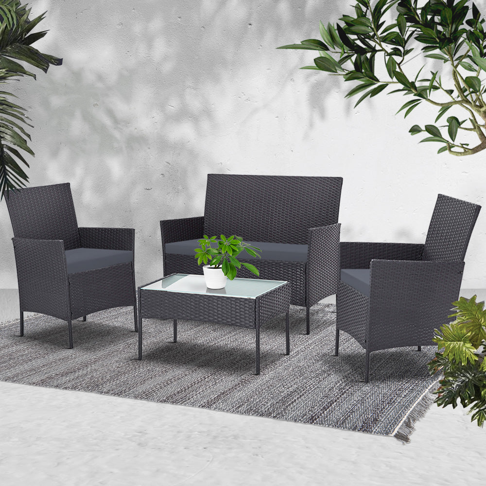 Outdoor Furniture Wicker Set Chair Table Dark Grey 4pc - image7