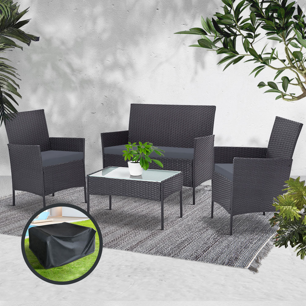 Garden Furniture Outdoor Lounge Setting Wicker Sofa Patio Storage cover Grey - image7