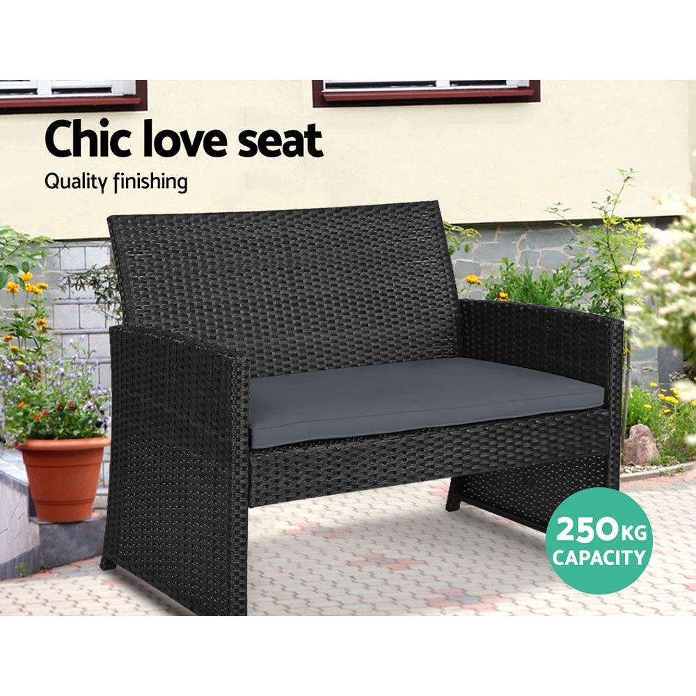 Garden Furniture Outdoor Lounge Setting Wicker Sofa Set Storage Cover Black - image4