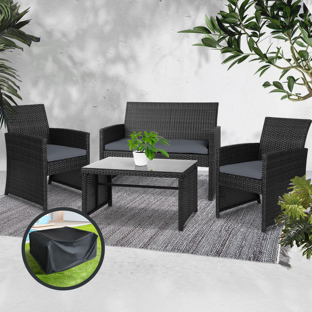 Garden Furniture Outdoor Lounge Setting Wicker Sofa Set Storage Cover Black - image7