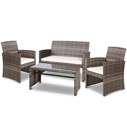 Set of 4 Outdoor Wicker Chairs & Table - Grey - image1