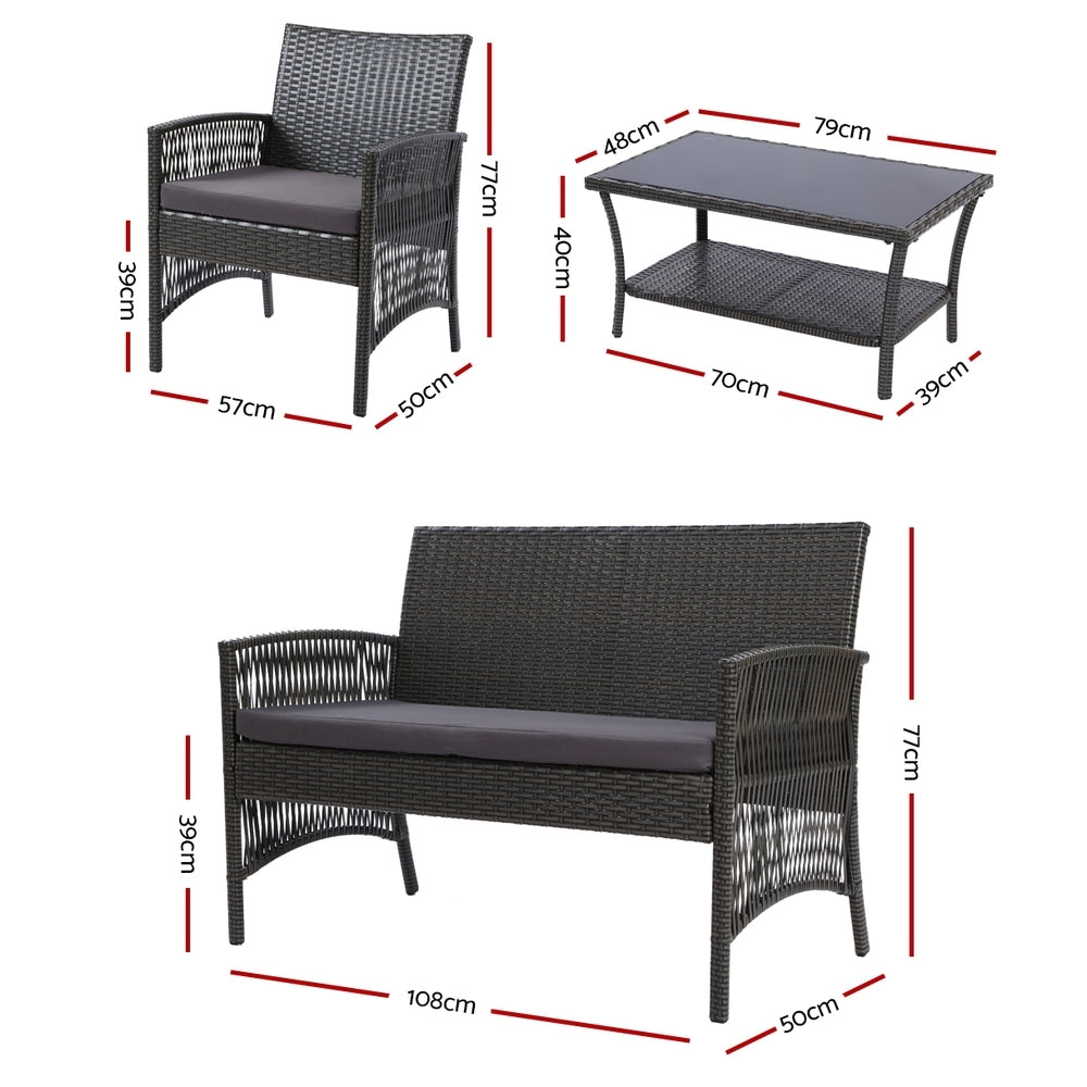 Outdoor Furniture Set Wicker Cushion 4pc Dark Grey - image3
