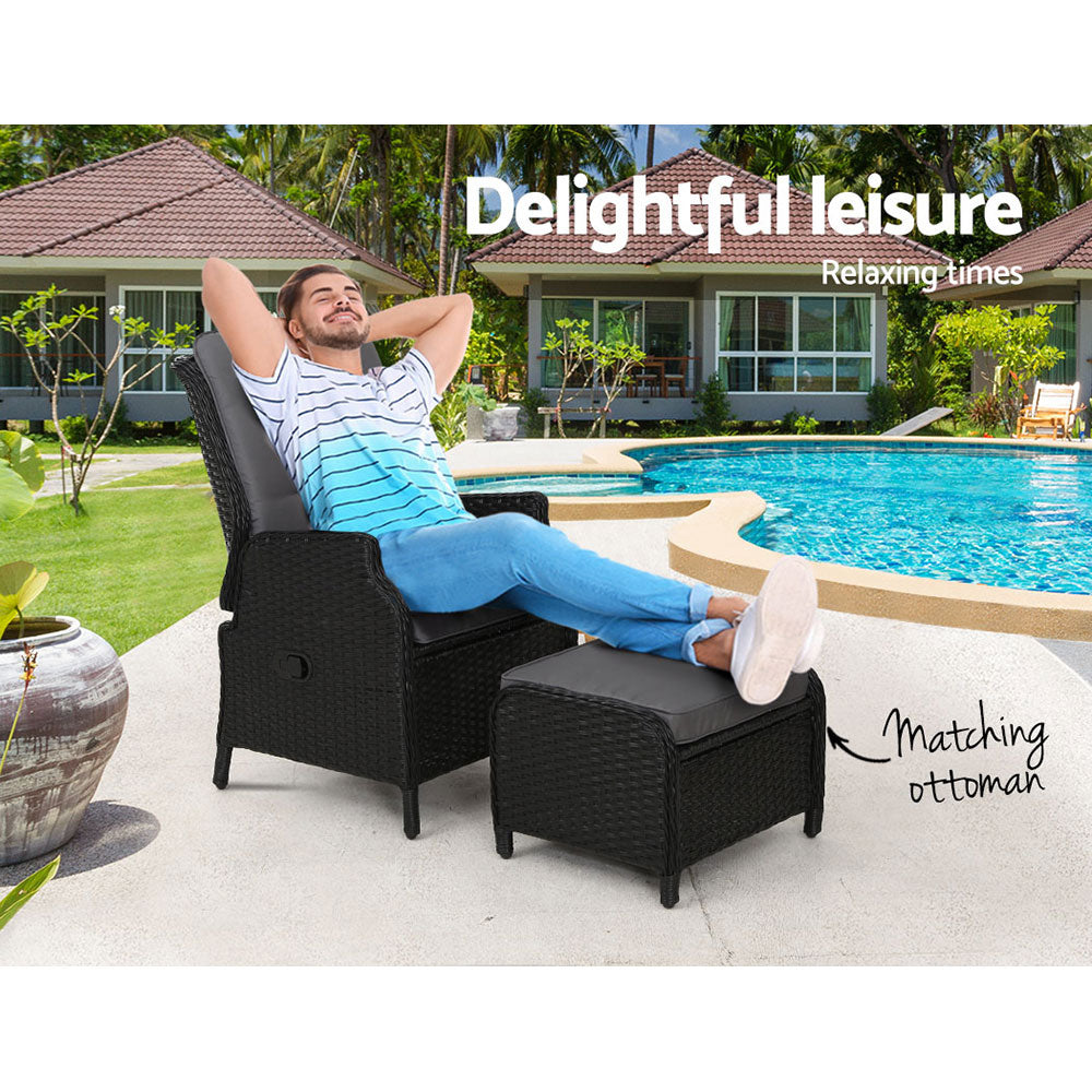 Recliner Chair Sun lounge Setting Outdoor Furniture Patio Wicker Sofa - image4