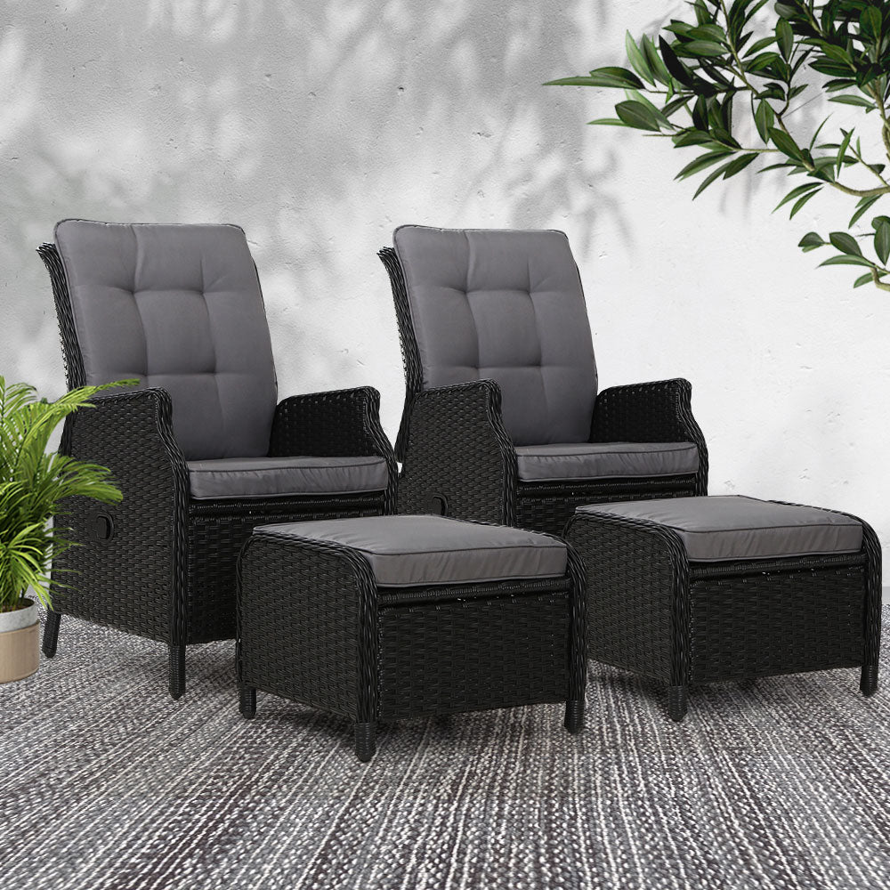 Recliner Chairs Sun lounge Outdoor Setting Patio Furniture Wicker Sofa 2pcs - image7