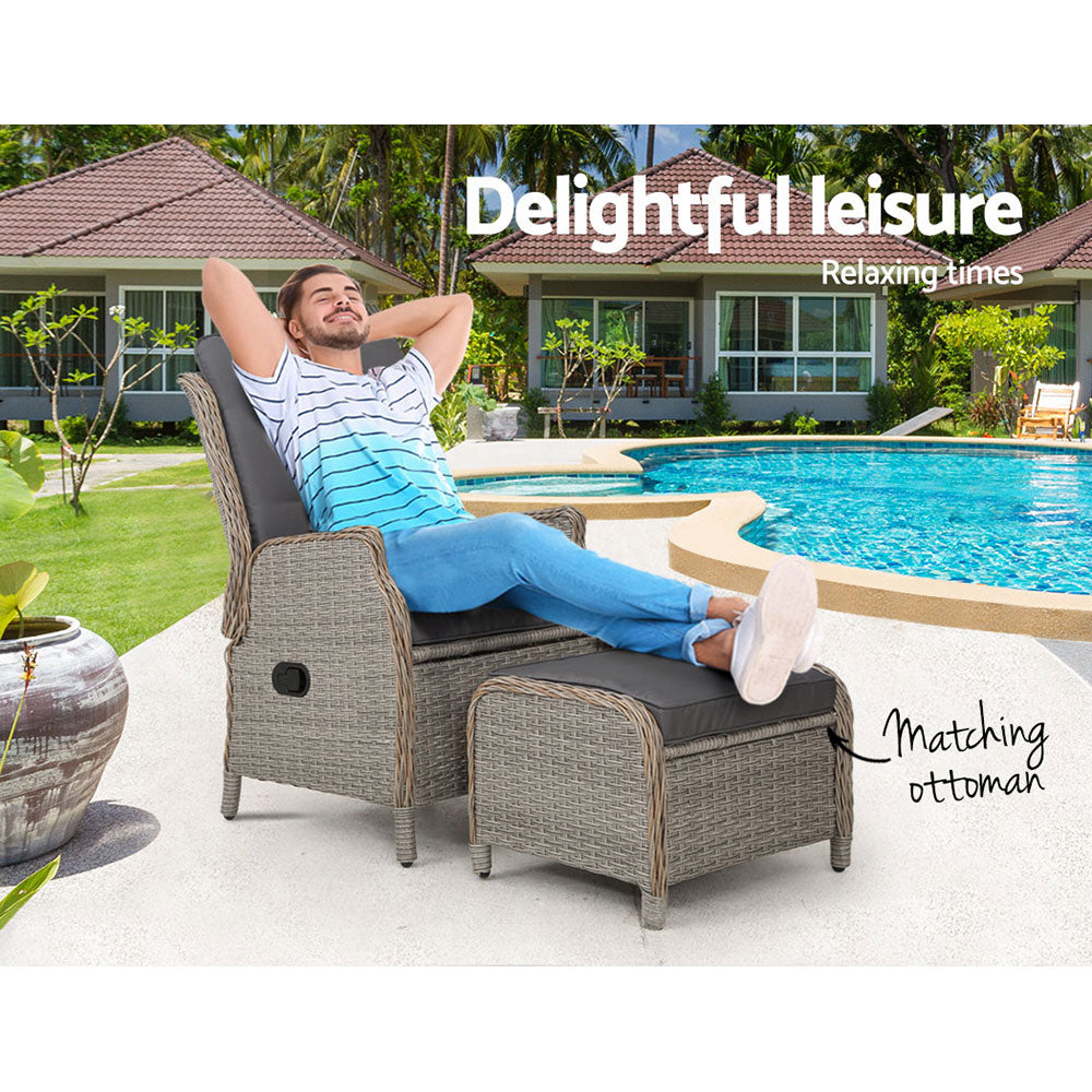 Recliner Chair Sun lounge Outdoor Setting Patio Furniture Wicker Sofa - image4